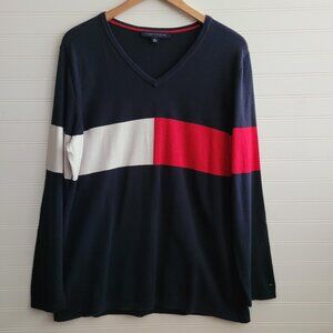 Tommy Hilfiger Womens Sweater XL Red White Blue Color Block Cotton Lightweight